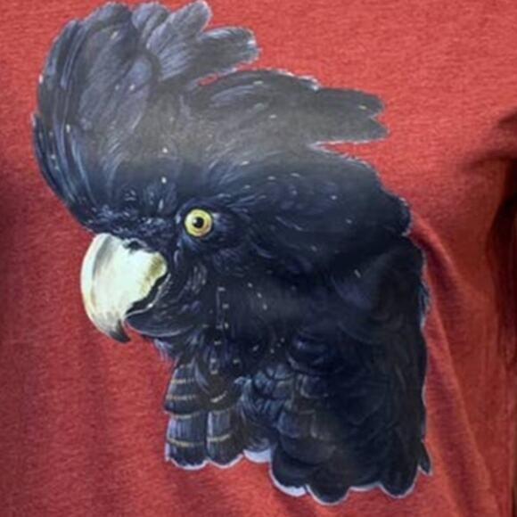 Upcycled Hand Printed Womens Large Black Cockatoo Parrot Ukraine Fundraiser Tee - Picture 2 of 4